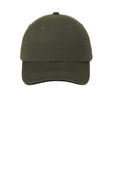 Port Authority Hats C830 Mens Adjustable Hat Olive Green/Black Flat Front