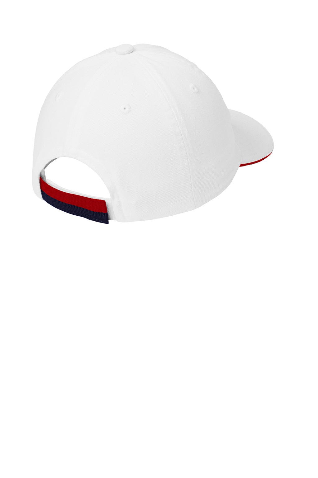 Port Authority Hats C830 Mens Adjustable Hat White/Classic Navy Blue/Red Flat Back