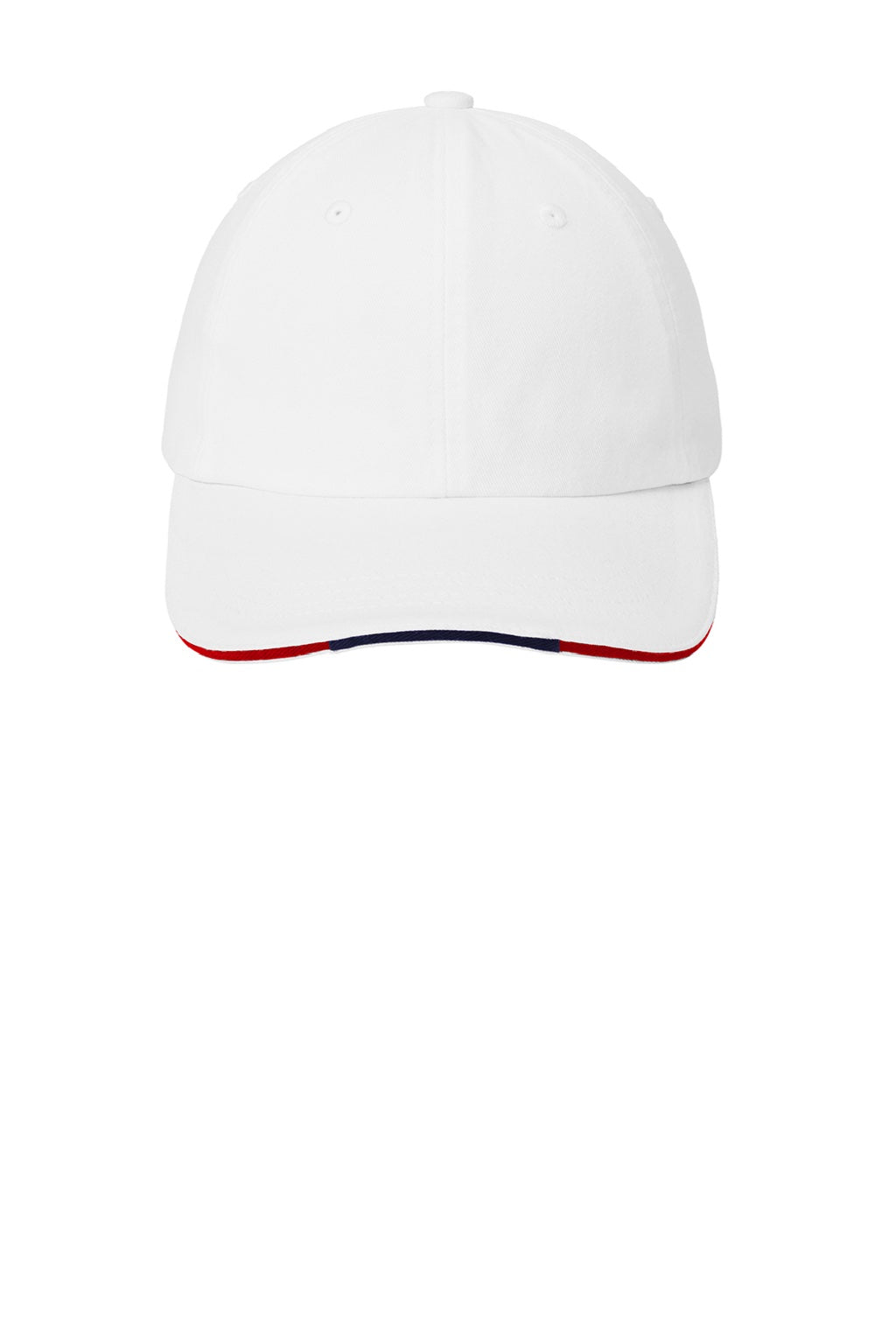 Port Authority Hats C830 Mens Adjustable Hat White/Classic Navy Blue/Red Flat Front