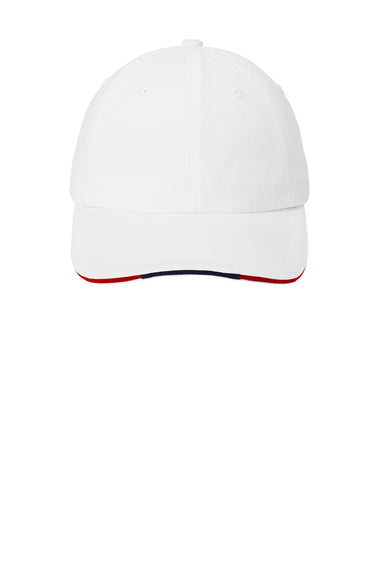 Port Authority Hats C830 Mens Adjustable Hat White/Classic Navy Blue/Red Flat Front