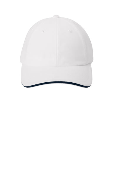 Port Authority Hats C838 Mens Dry Zone Moisture Wicking Adjustable Hat White/Classic Navy Blue Flat Front