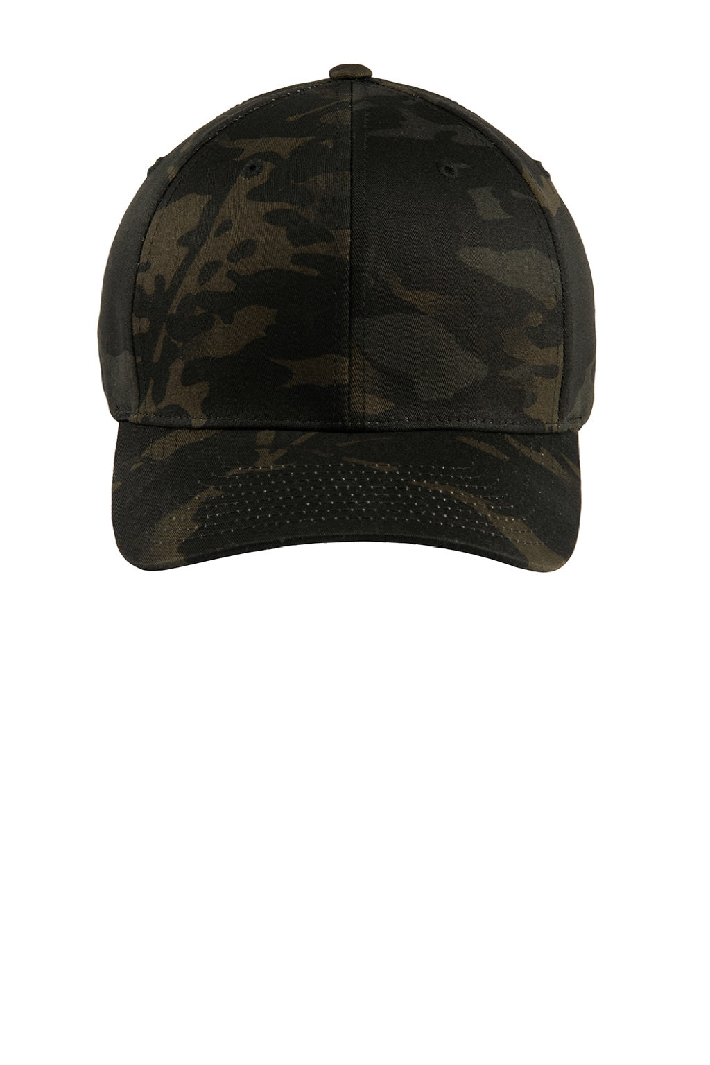 Port Authority Hats C865 Mens Stretch Fit Hat Multicam Black Flat Front