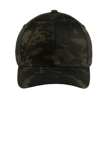Port Authority Hats C865 Mens Stretch Fit Hat Multicam Black Flat Front