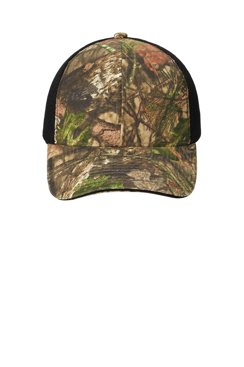 Port Authority Hats C912 Mens Camouflage Mesh Back Hat Mossy Oak Break Up Country/Black Flat Front