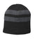 Port & Company Hats C922 Unisex Fleece Lined Striped Beanie Black/Athletic Oxford Grey Flat Front