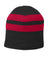 Port & Company Hats C922 Unisex Fleece Lined Striped Beanie Black/Athletic Red Flat Front