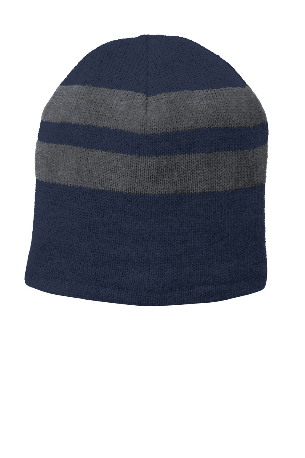 Port & Company Hats C922 Unisex Fleece Lined Striped Beanie Navy Blue/Athletic Oxford Grey Flat Front