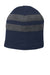 Port & Company Hats C922 Unisex Fleece Lined Striped Beanie Navy Blue/Athletic Oxford Grey Flat Front