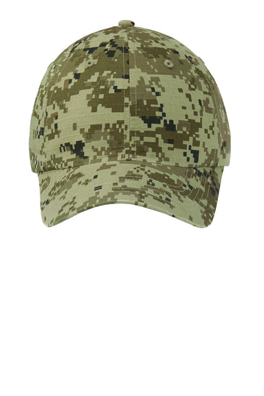 Port Authority Hats C925 Mens Digital Ripstop Camouflage Hat Green Camo Flat Front