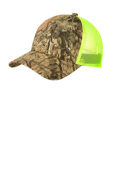 Port Authority Hats C930 Mens Camouflage Mesh Back Adjustable Hat Mossy Oak Break Up Country/Neon Yellow Flat Front