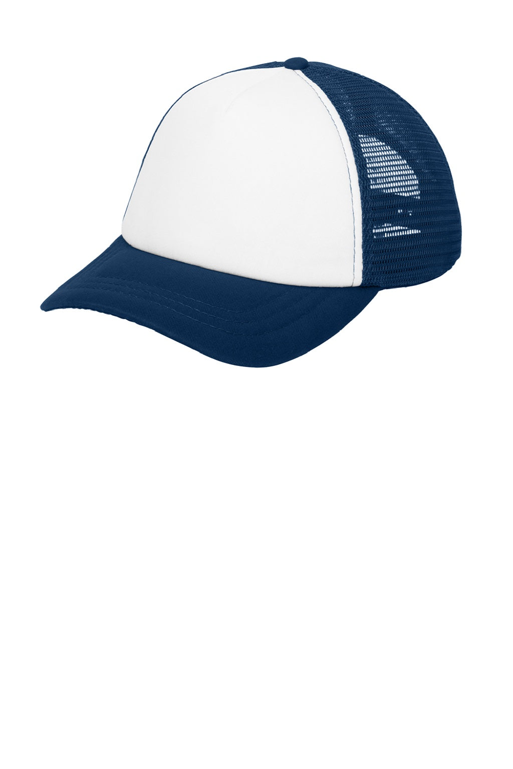 Port Authority Hats C936 Mens Twill Foam Adjustable Trucker Hat Ivory/Navy Blue Flat Front
