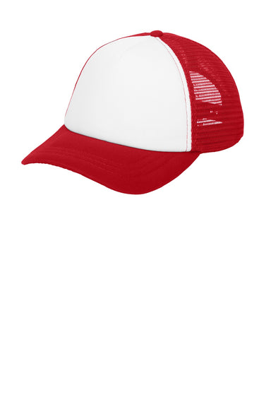 Port Authority Hats C936 Mens Twill Foam Adjustable Trucker Hat Ivory/Red Flat Front