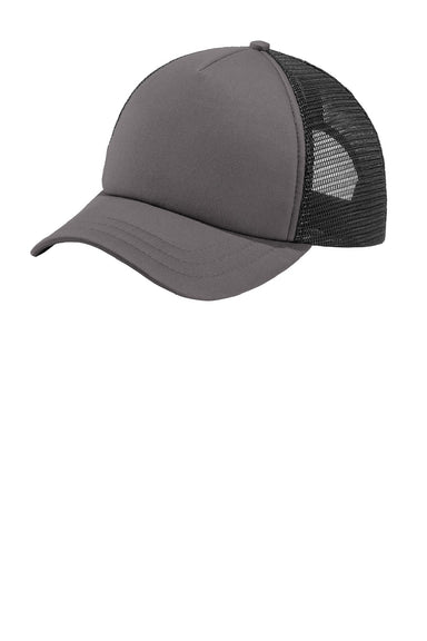 Port Authority Hats C936 Mens Twill Foam Adjustable Trucker Hat Charcoal Grey/Black Flat Front