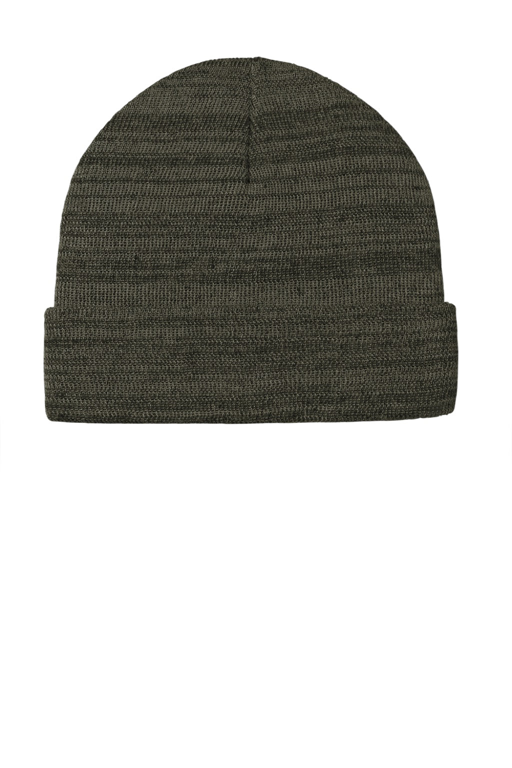 Port Authority Hats C939 Unisex Knit Cuff Beanie Heather Olive Green Flat Front