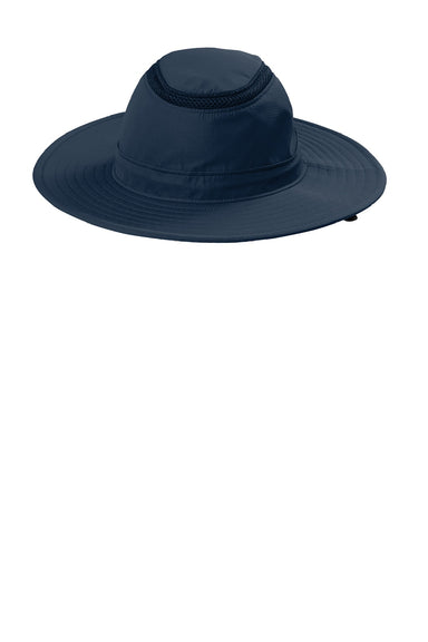 Port Authority Hats C947 Mens Moisture Wicking Ventilated Wide Brim Hat Dress Navy Blue Flat Front