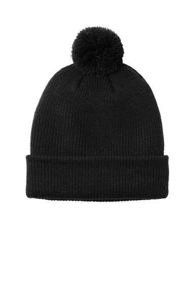 Port Authority Hats C978 Unisex Cozy Pom Beanie Deep Black Flat Front