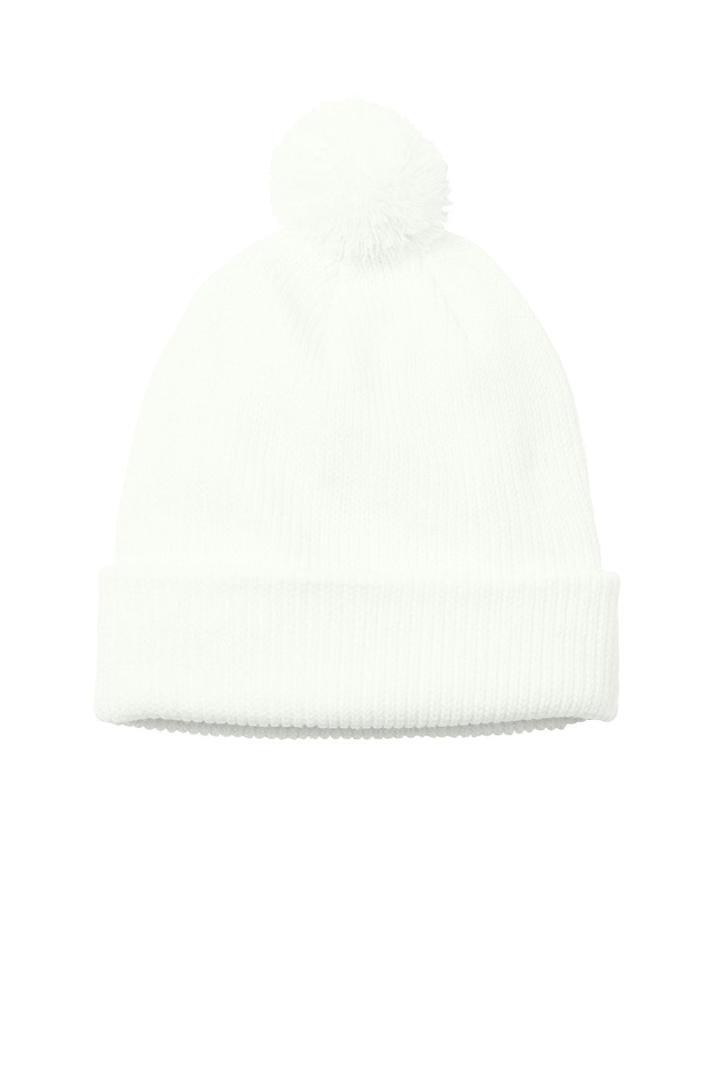 Port Authority Hats C978 Unisex Cozy Pom Beanie Marshmallow White Flat Front