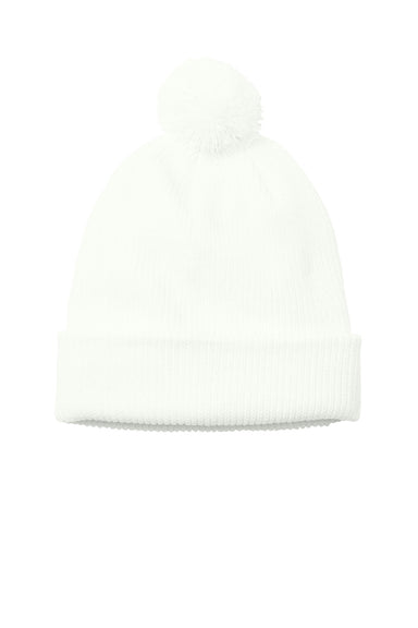 Port Authority Hats C978 Unisex Cozy Pom Beanie Marshmallow White Flat Front