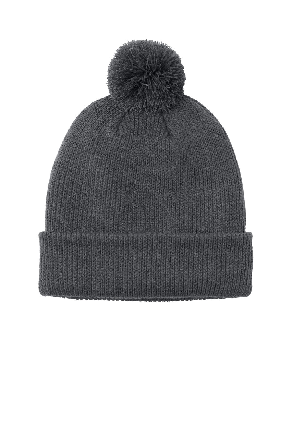 Port Authority Hats C978 Unisex Cozy Pom Beanie Storm Grey Flat Front