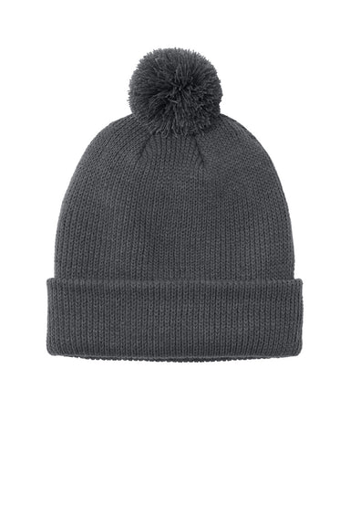 Port Authority Hats C978 Unisex Cozy Pom Beanie Storm Grey Flat Front