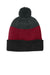 Port Authority Hats C979 Unisex Cozy Striped Pom Beanie Deep Black/Rich Red/Heather Charcoal Grey Flat Front