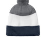 Port Authority Hats Unisex Cozy Striped Pom Beanie - River Navy Blue/Marshmallow White/Gusty Grey