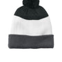 Port Authority Hats Unisex Cozy Striped Pom Beanie - Storm Grey/Marshmallow White/Heather Charcoal Grey