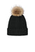 Port Authority Hats C990 Mens Faux Fur Pom Beanie Deep Black Flat Front