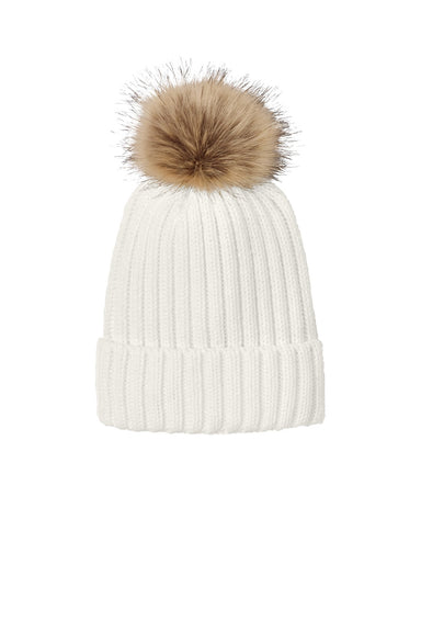 Port Authority Hats C990 Mens Faux Fur Pom Beanie Marshmellow White Flat Front
