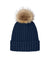Port Authority Hats C990 Mens Faux Fur Pom Beanie River Navy Blue Flat Front