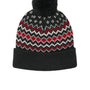 Port Authority Hats Mens Alpine Pom Beanie - Deep Black/Rich Red/Marshmellow - COMING SOON