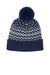 Port Authority Hats C991 Mens Alpine Pom Beanie True Navy Blue/Gusty Grey/Marshmellow White Flat Front