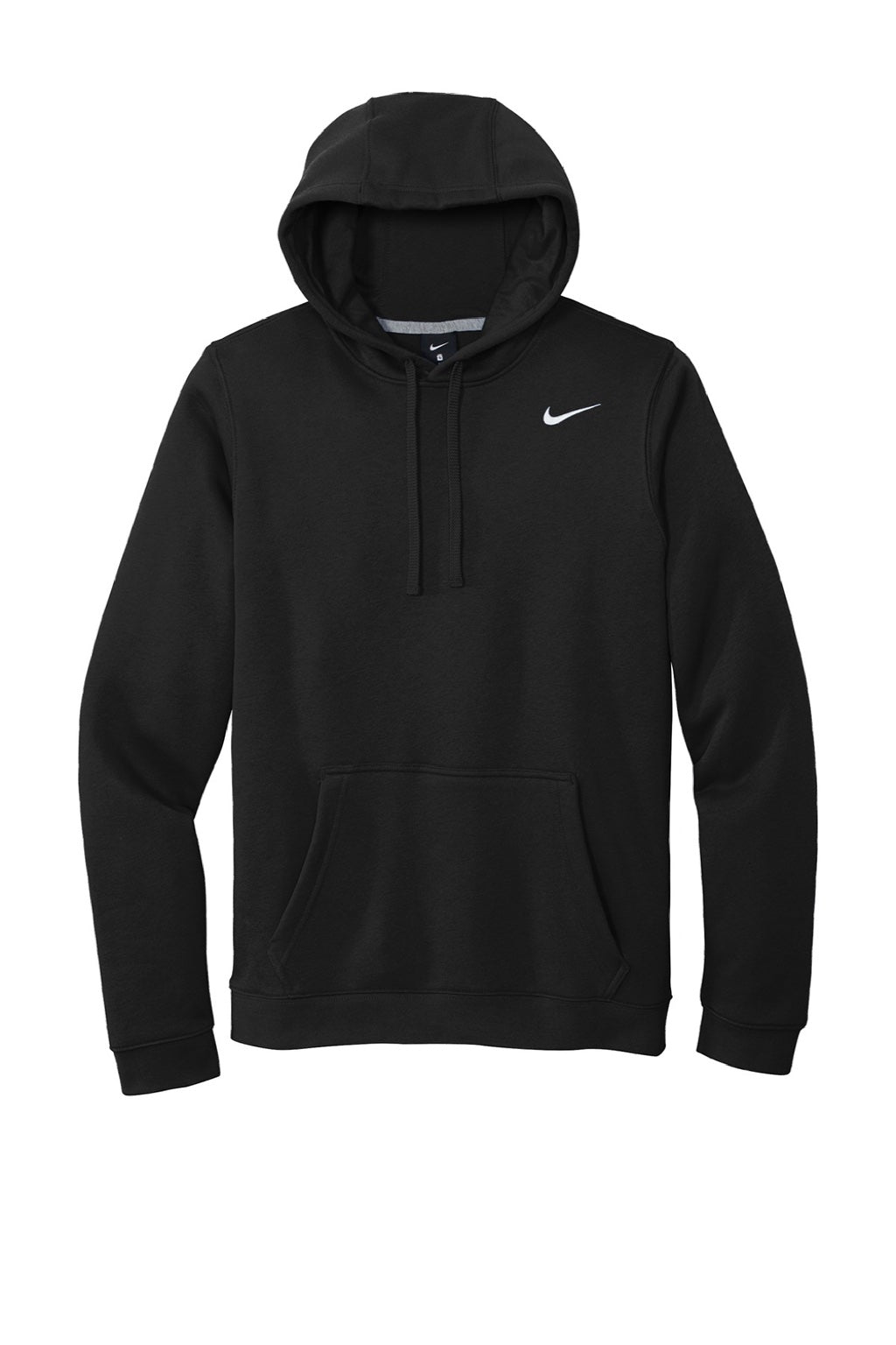 Nike CJ1611 Mens Club Fleece Hooded Sweatshirt Hoodie w/ Pouch Pocket Black Flat Front