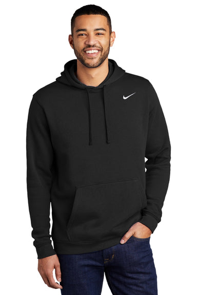 Nike CJ1611 Mens Club Fleece Hooded Sweatshirt Hoodie w/ Pouch Pocket Black Model Front