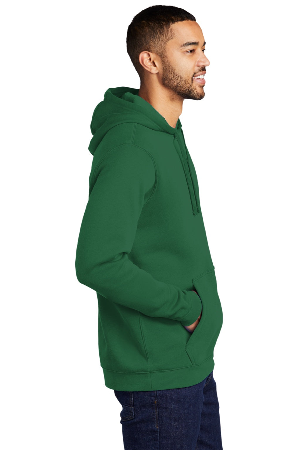 Nike CJ1611 Mens Club Fleece Hooded Sweatshirt Hoodie w/ Pouch Pocket Dark Green Model Side