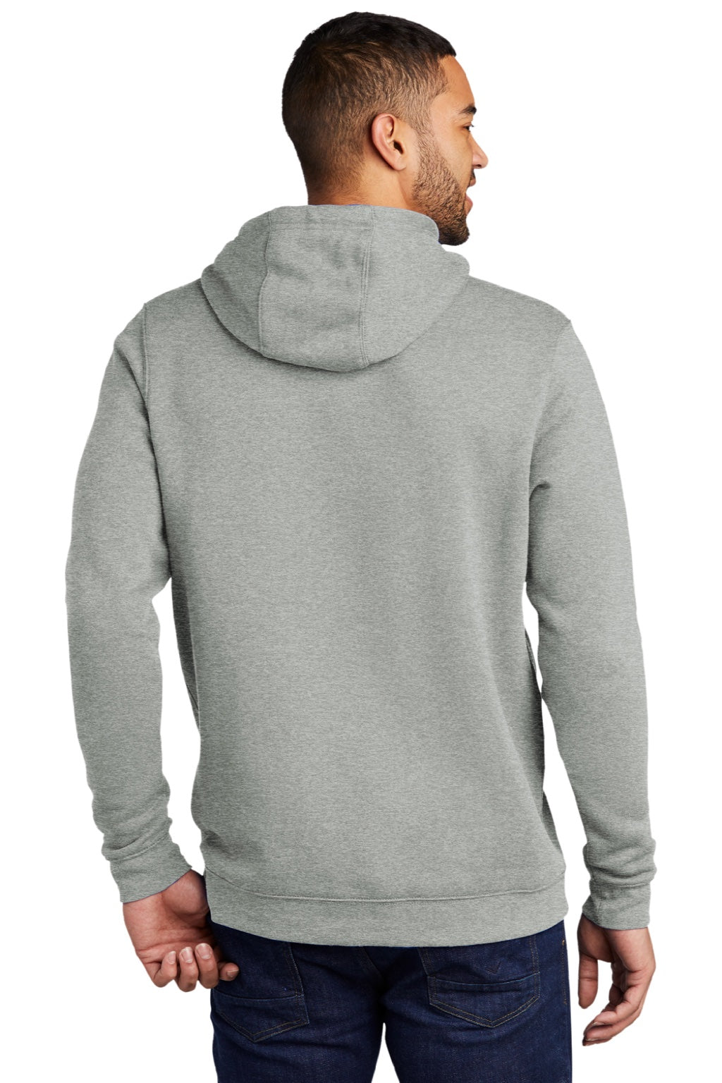 Nike CJ1611 Mens Club Fleece Hooded Sweatshirt Hoodie w/ Pouch Pocket Heather Dark Grey Model Back