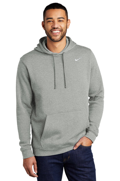 Nike CJ1611 Mens Club Fleece Hooded Sweatshirt Hoodie Heather Dark Grey Model Front