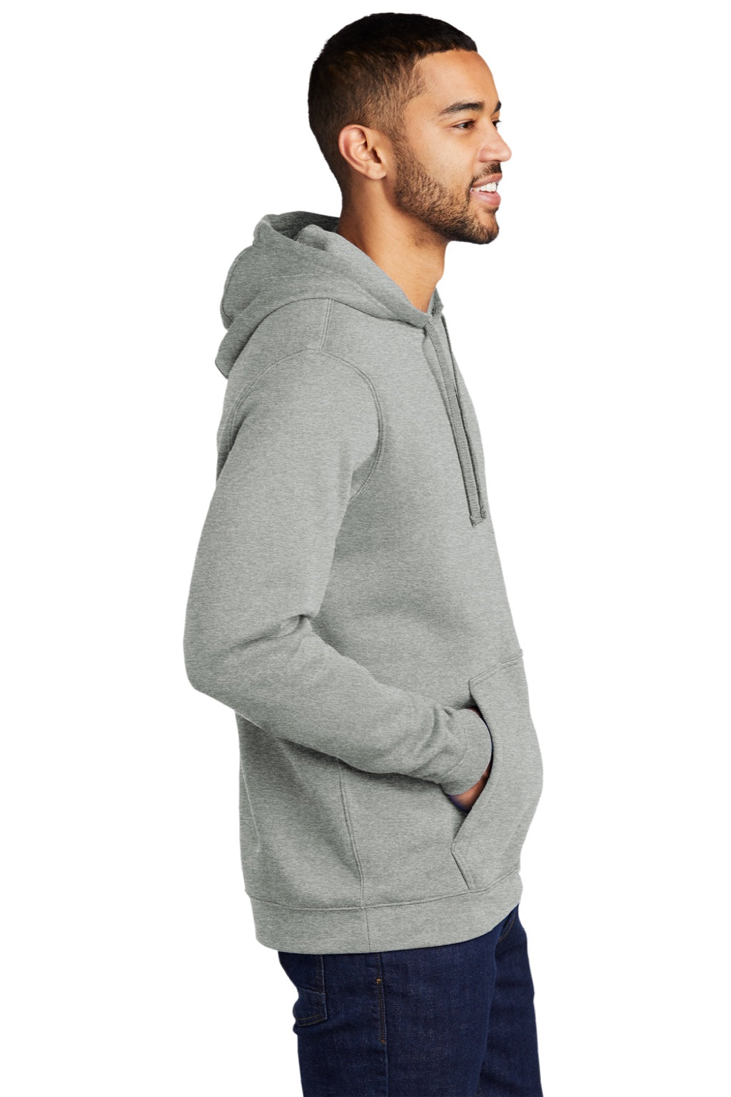 Nike CJ1611 Mens Club Fleece Hooded Sweatshirt Hoodie w/ Pouch Pocket Heather Dark Grey Model Side