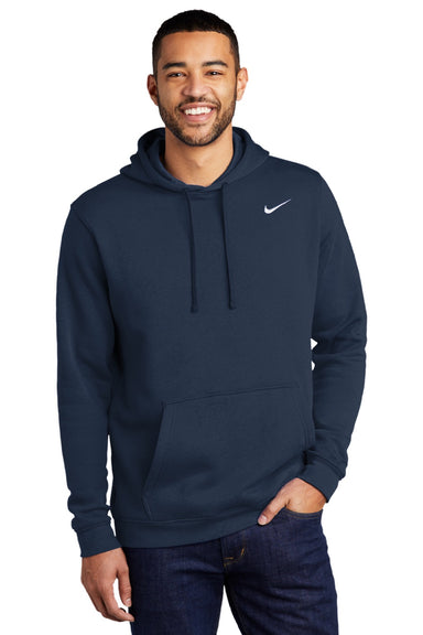 Nike CJ1611 Mens Club Fleece Hooded Sweatshirt Hoodie w/ Pouch Pocket Navy Blue Model Front
