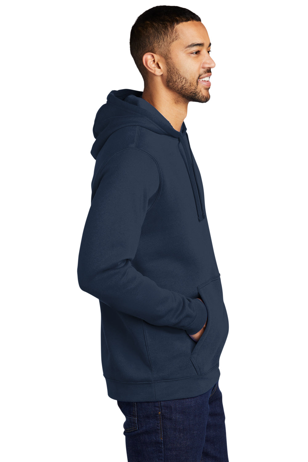 Nike CJ1611 Mens Club Fleece Hooded Sweatshirt Hoodie Navy Blue Model Side