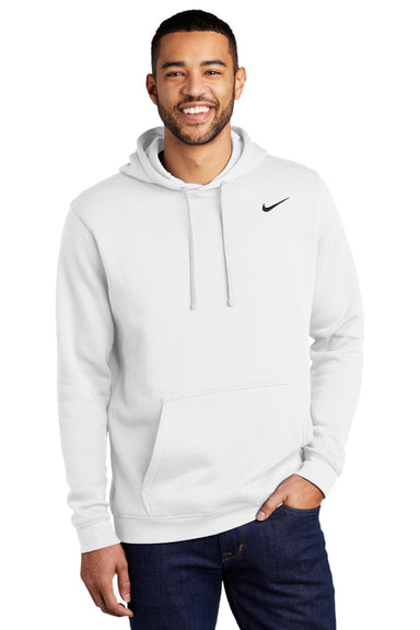 Nike CJ1611 Mens Club Fleece Hooded Sweatshirt Hoodie w/ Pouch Pocket White Model Front