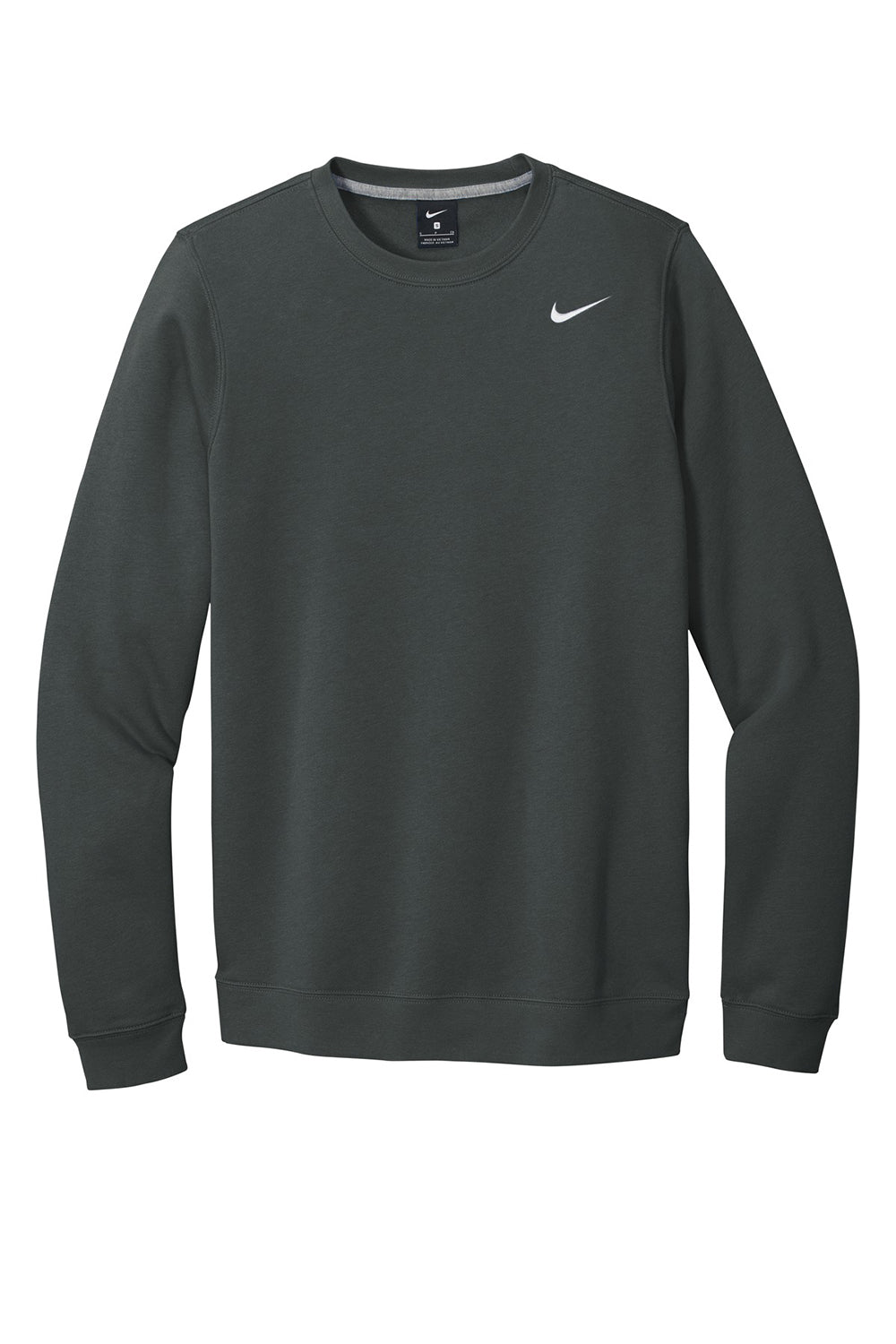 Nike CJ1614 Mens Club Fleece Crewneck Sweatshirt Anthracite Grey Flat Front