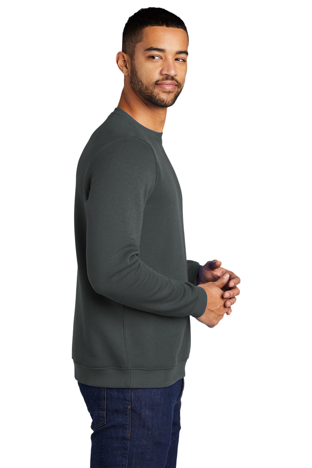 Nike CJ1614 Mens Club Fleece Crewneck Sweatshirt Anthracite Grey Model Side