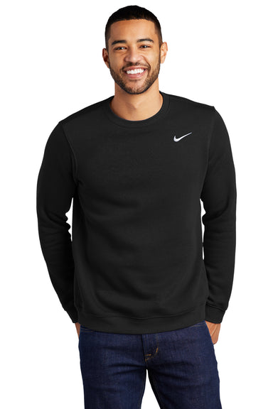 Nike CJ1614 Mens Club Fleece Crewneck Sweatshirt Black Model Front