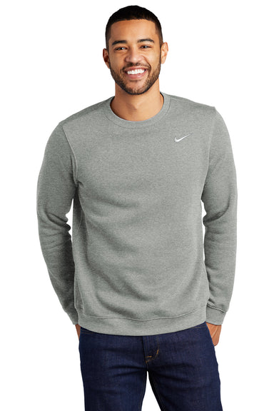 Nike CJ1614 Mens Club Fleece Crewneck Sweatshirt Heather Dark Grey Model Front