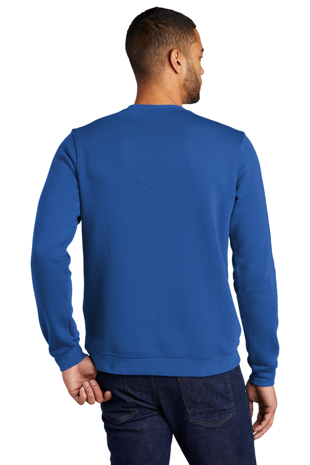 Nike CJ1614 Mens Club Fleece Crewneck Sweatshirt Royal Blue Model Back