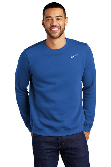 Nike CJ1614 Mens Club Fleece Crewneck Sweatshirt Royal Blue Model Front