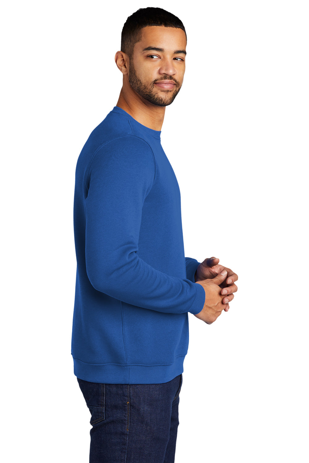 Nike CJ1614 Mens Club Fleece Crewneck Sweatshirt Royal Blue Model Side