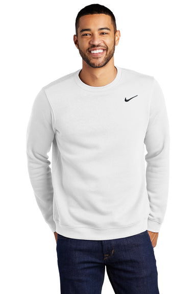 Nike CJ1614 Mens Club Fleece Crewneck Sweatshirt White Model Front