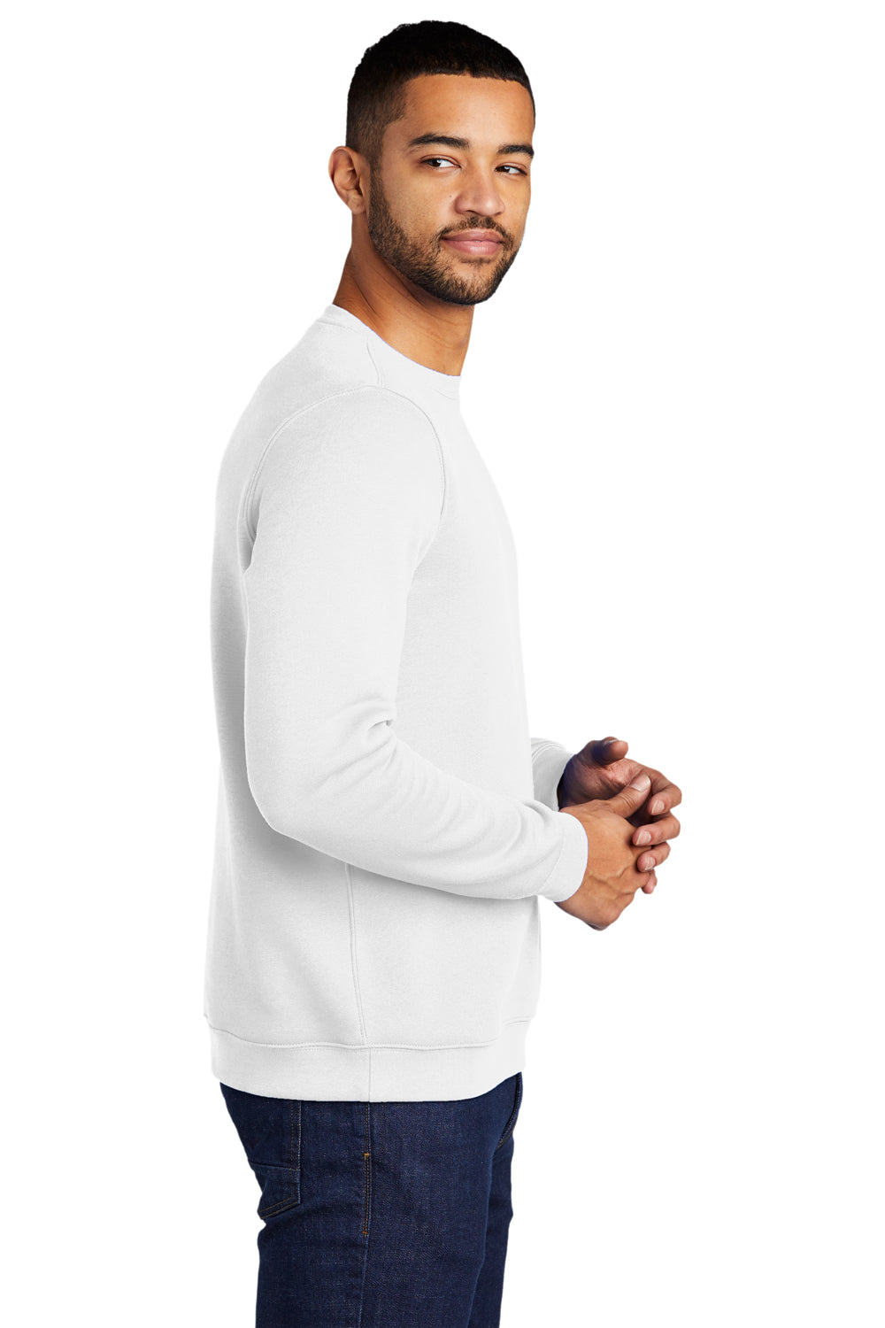 Nike CJ1614 Mens Club Fleece Crewneck Sweatshirt White Model Side